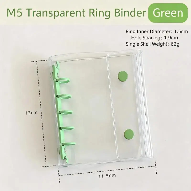 M5 Transparent PVC 6-Ring Binder Cover – Journal & Planner Ring Binder Cover Babs Green