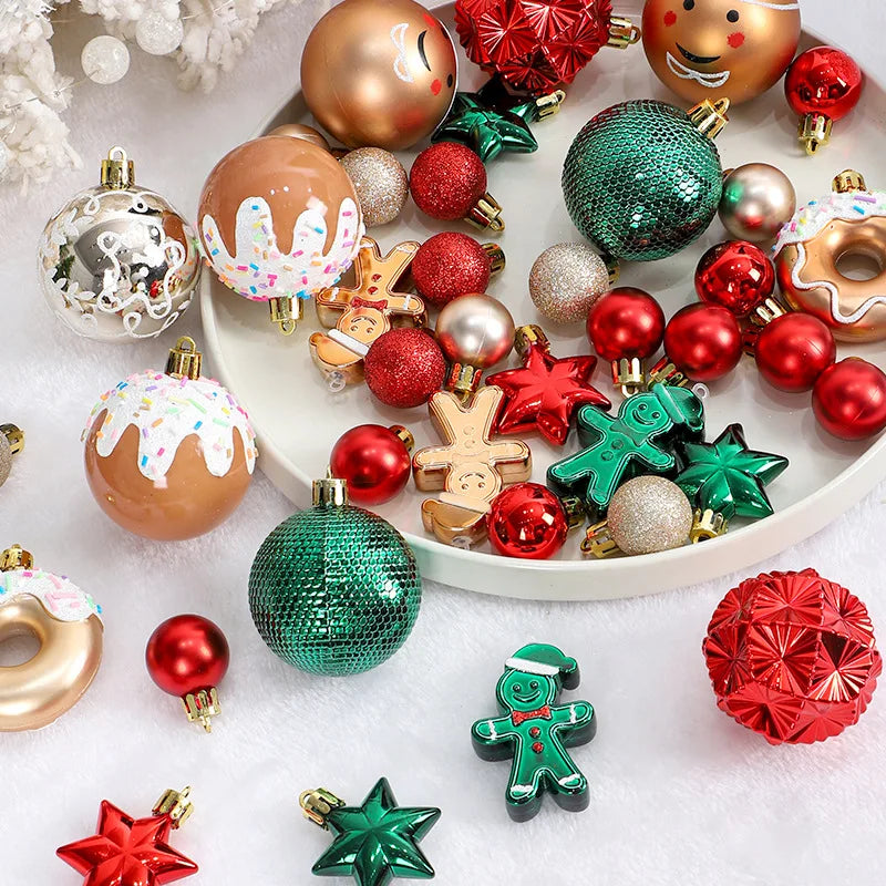 42Pcs Christmas Ball & Gingerbread Man Tree Ornaments Set Christmas Tree Ornaments Babs