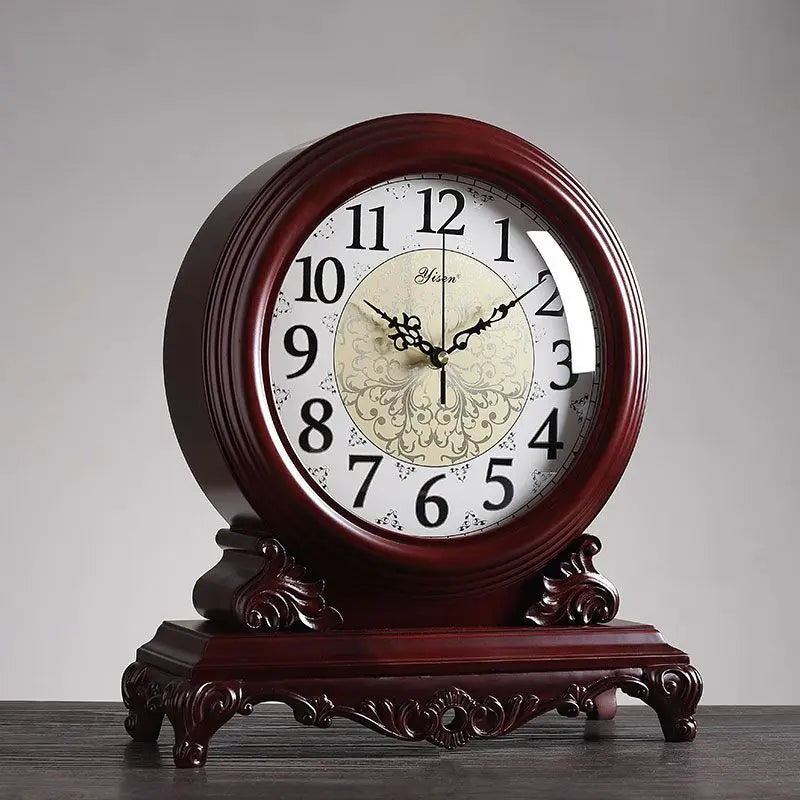 Retro Wooden Desk Clock – Antique Luxury Tabletop Timepiece Decorative Desk Clock Babs Time Announcement