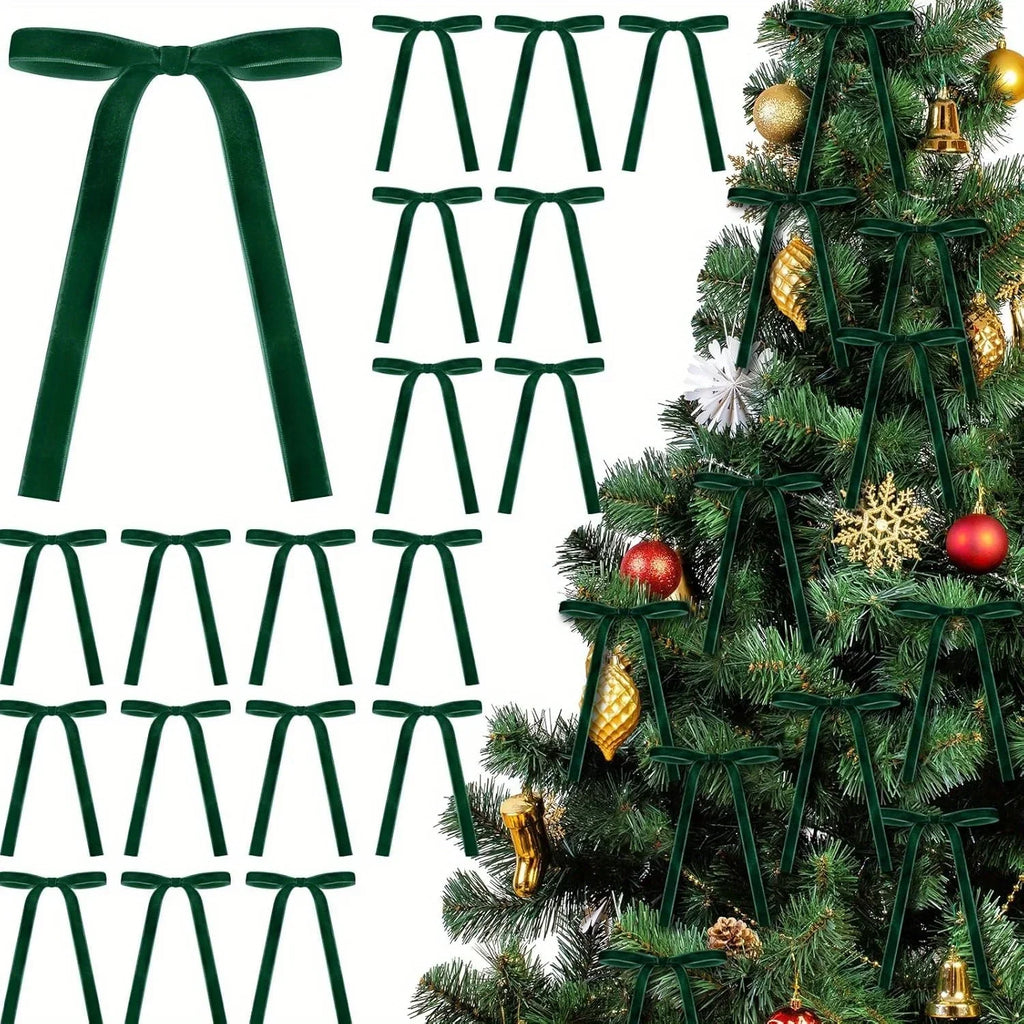 24 Velvet Christmas Bows – Tree, Wreath & Gift Decoration Christmas Tree Bows Babs