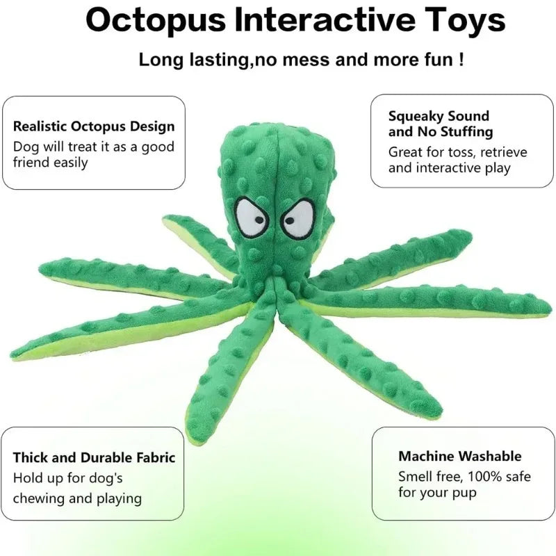 Interactive Squeaky Octopus Dog Toy – Plush Chew & Teething Interactive Dog Toy Babs