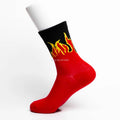 Men's Hip Hop Flame Print Crew Socks | Cotton Skateboard Socks Men's Crew Socks Babs Red One Size