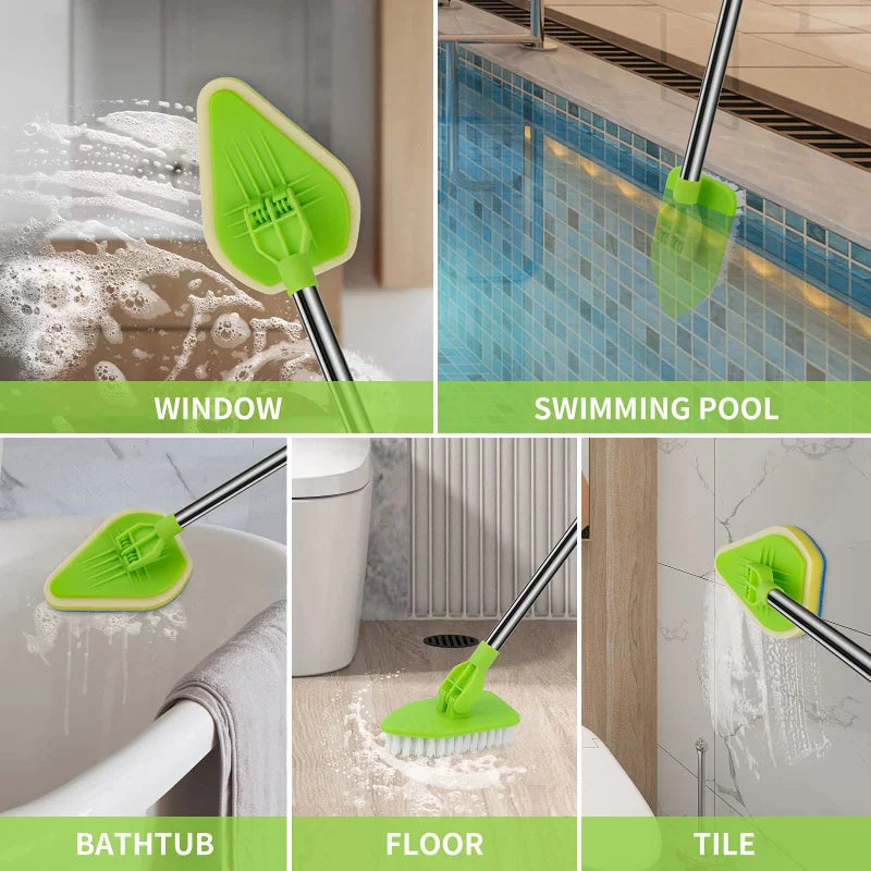 Telescopic 3-in-1 Scrub Brush with Sponge Pads | 18"–37" Handle Telescopic Cleaning Brush Babs