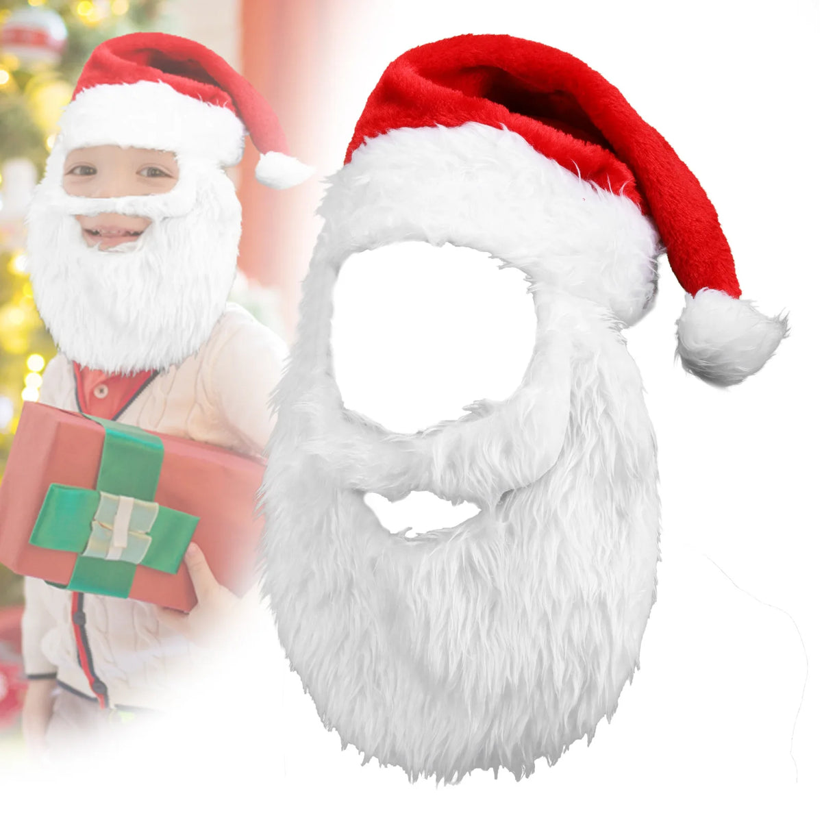Santa Claus Christmas Hat with Plush Beard | Festive Costume Costume Hat Set Babs