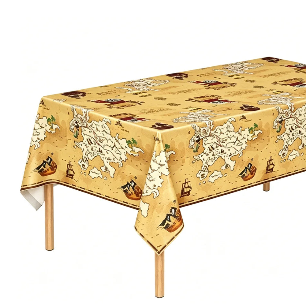 Pirate Theme Disposable Tablecloth – Skull & Treasure Map Party Disposable Tablecloth Babs