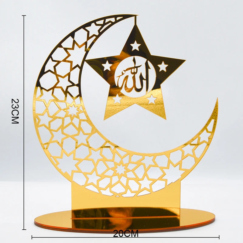 Ramadan Kareem Acrylic Ornament – Eid Mubarak Golden Moon Decor Acrylic Holiday Ornament Babs Gold-H