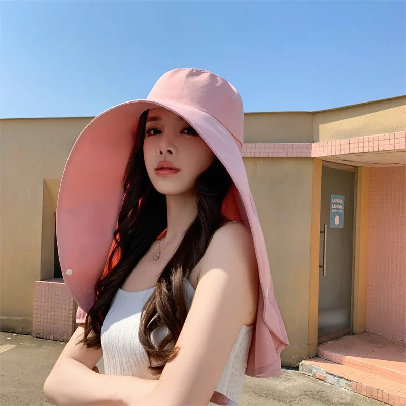 Women Wide Brim UV Sun Hat with Neck & Face Shield Cover Sun Protection Hat Babs