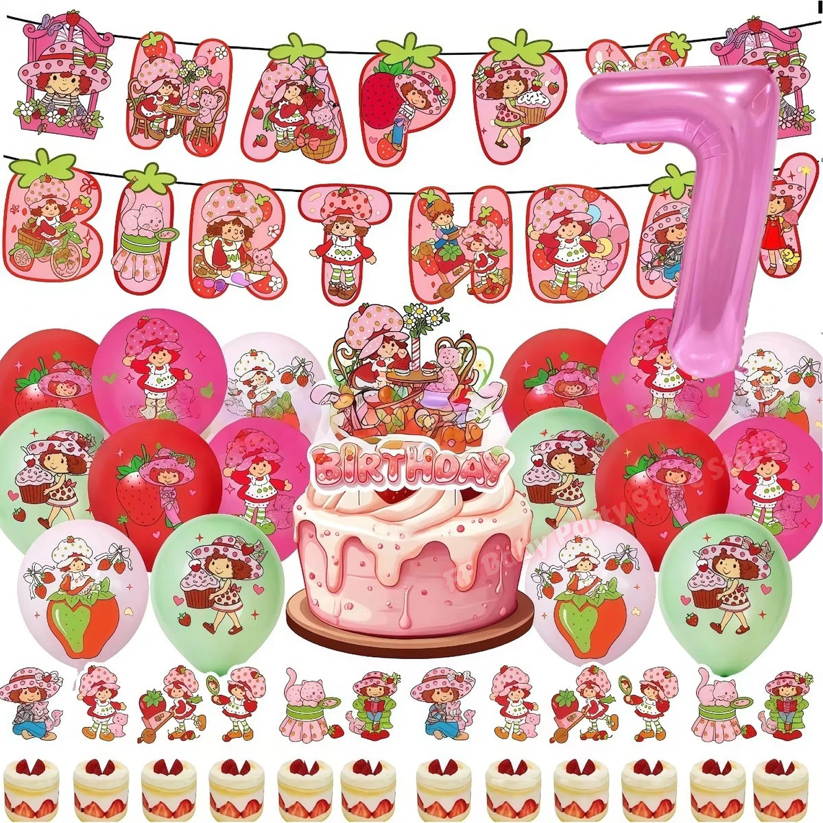 Strawberry Shortcake Birthday Party Decoration Kit – Banner & Balloons Party Decoration Kit Babs 32pcs number 7