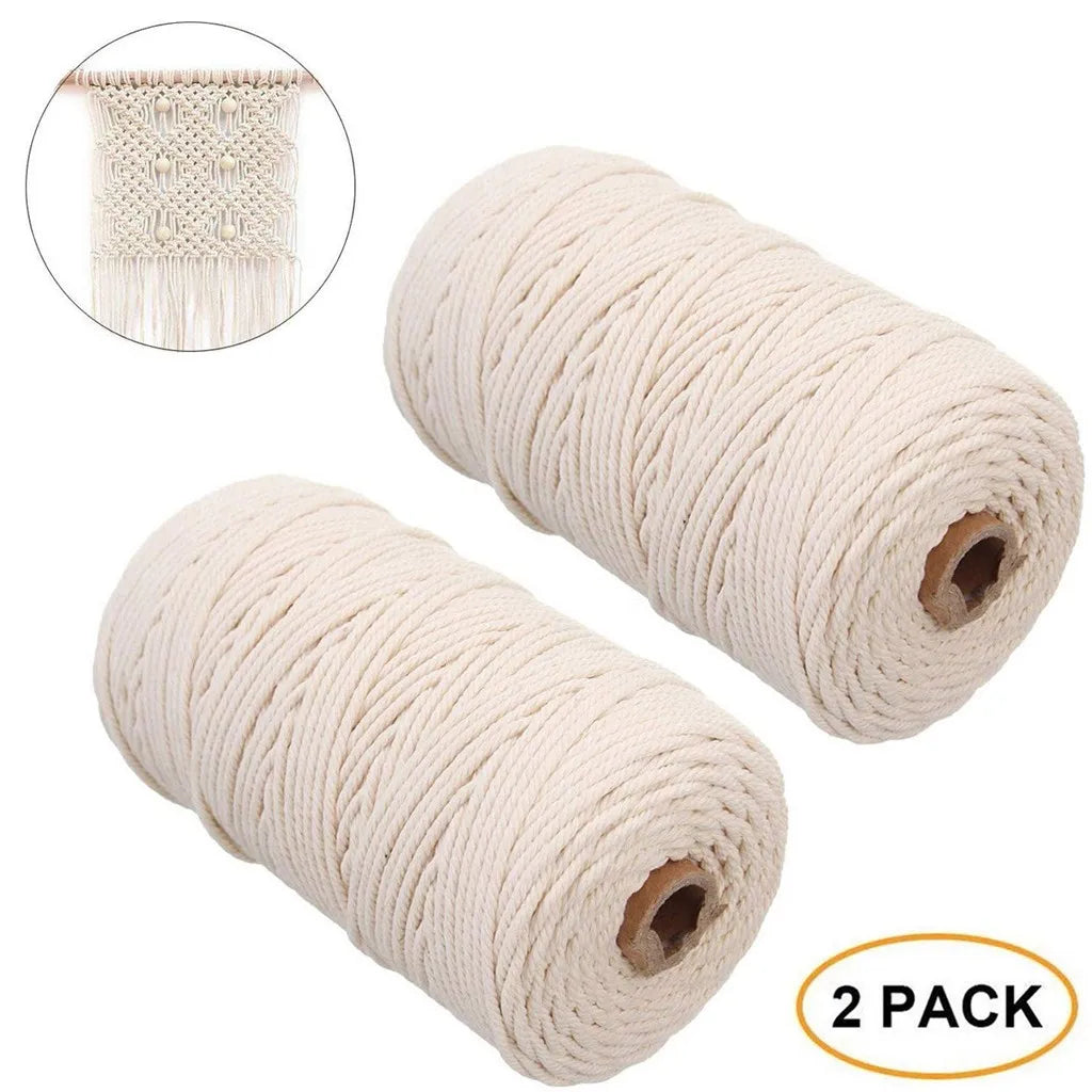 Macrame Cotton Rope 2mm 200M Natural DIY Cord – 2 Pack Macrame Craft Cord Babs Rice white