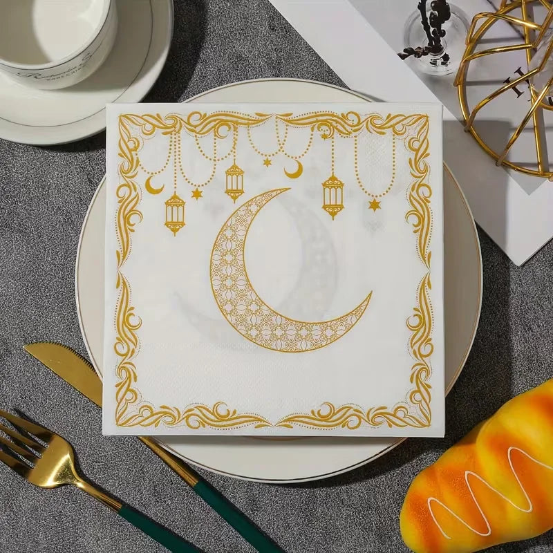20Pcs Ramadan Paper Napkins Gold Moon Star Eid Party Décor Party Paper Napkins Babs