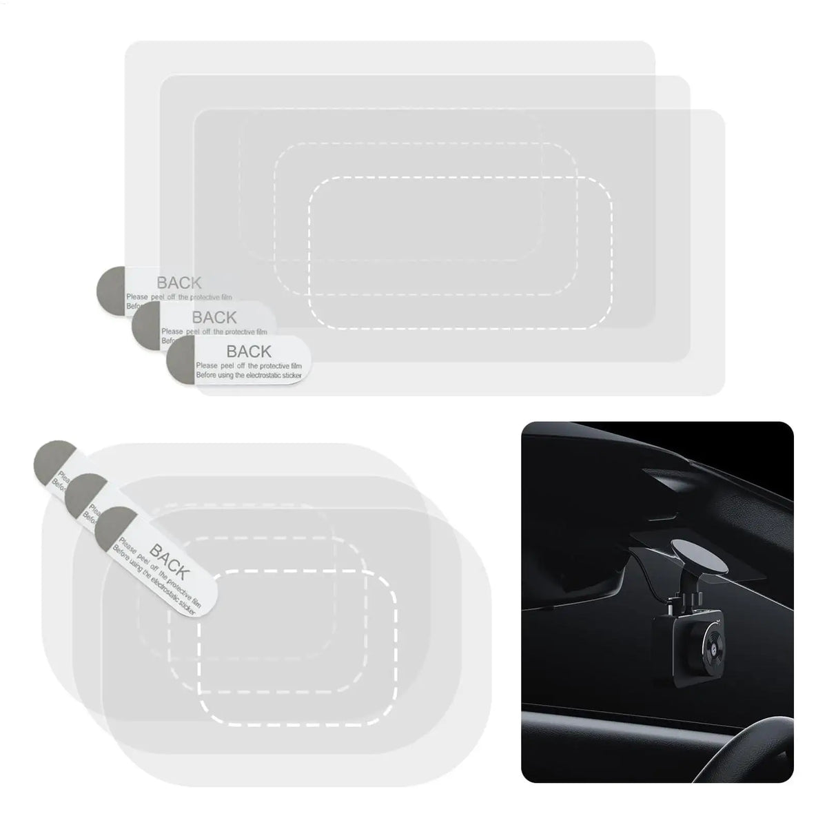 6-Pack Dash Cam Windshield Electrostatic Stickers – Clear PET Film Dash Cam Mount Sticker Babs