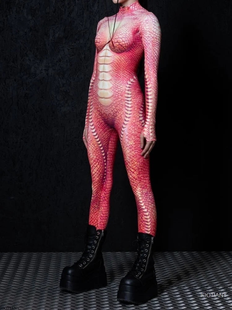 Women's Lizard Chameleon Jumpsuit Halloween Costume Set Halloween Costume Set Babs YELLOW 4XL China Mainland