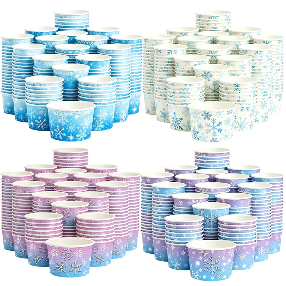 Snowflake Disposable Paper Bowls – Party Ice Cream Snack Cups Disposable Party Bowls Babs