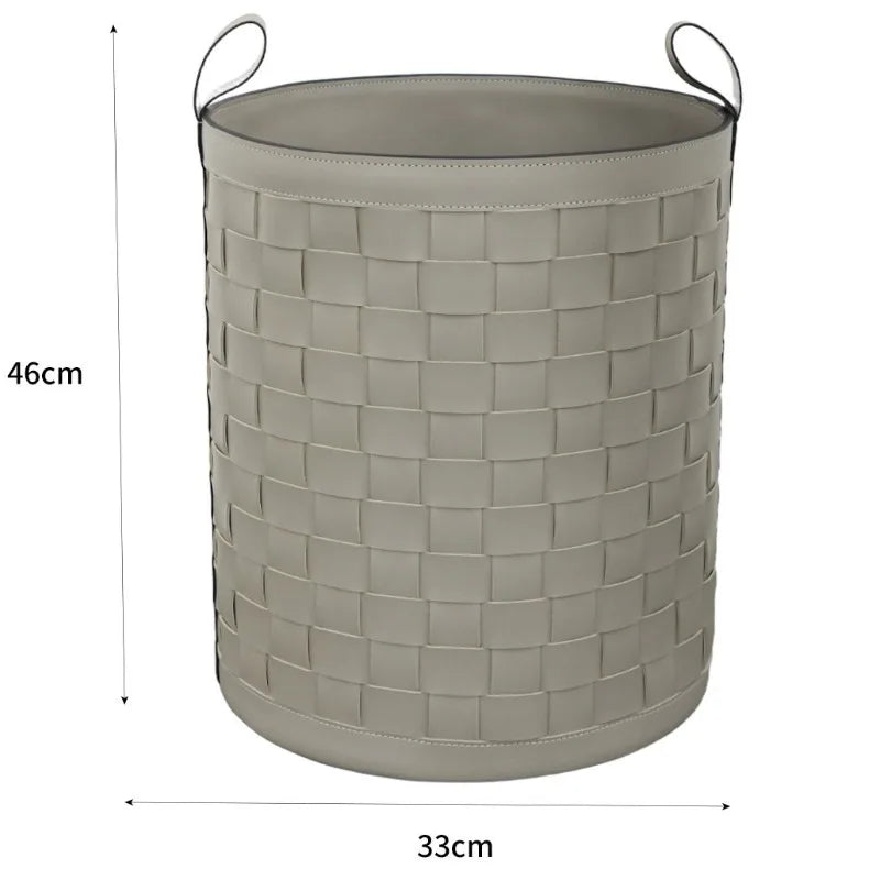 Luxury Leather Woven Storage Basket & Laundry Hamper Storage Basket Hamper Babs Light Gray
