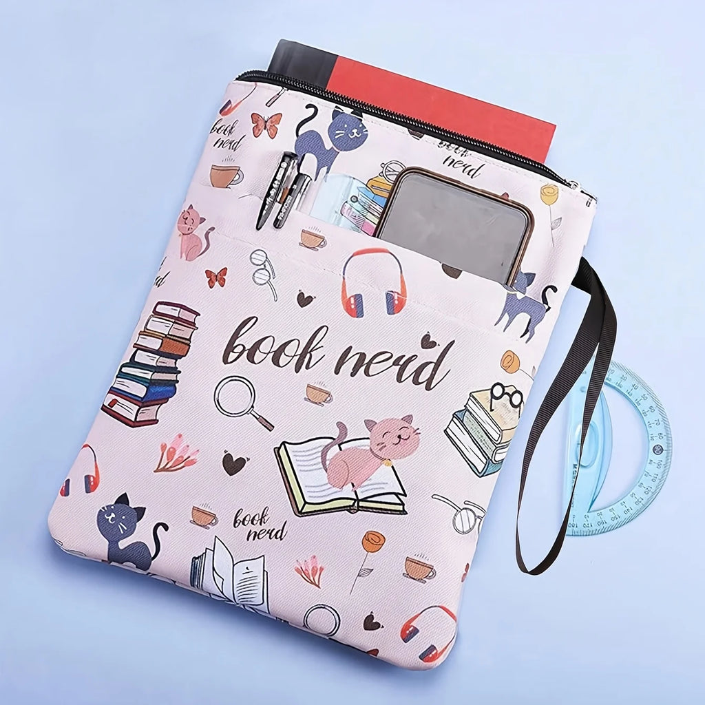 Book Nerd Fabric Book Sleeve with Zipper – Cat & Books Print Fabric Book Sleeve Babs