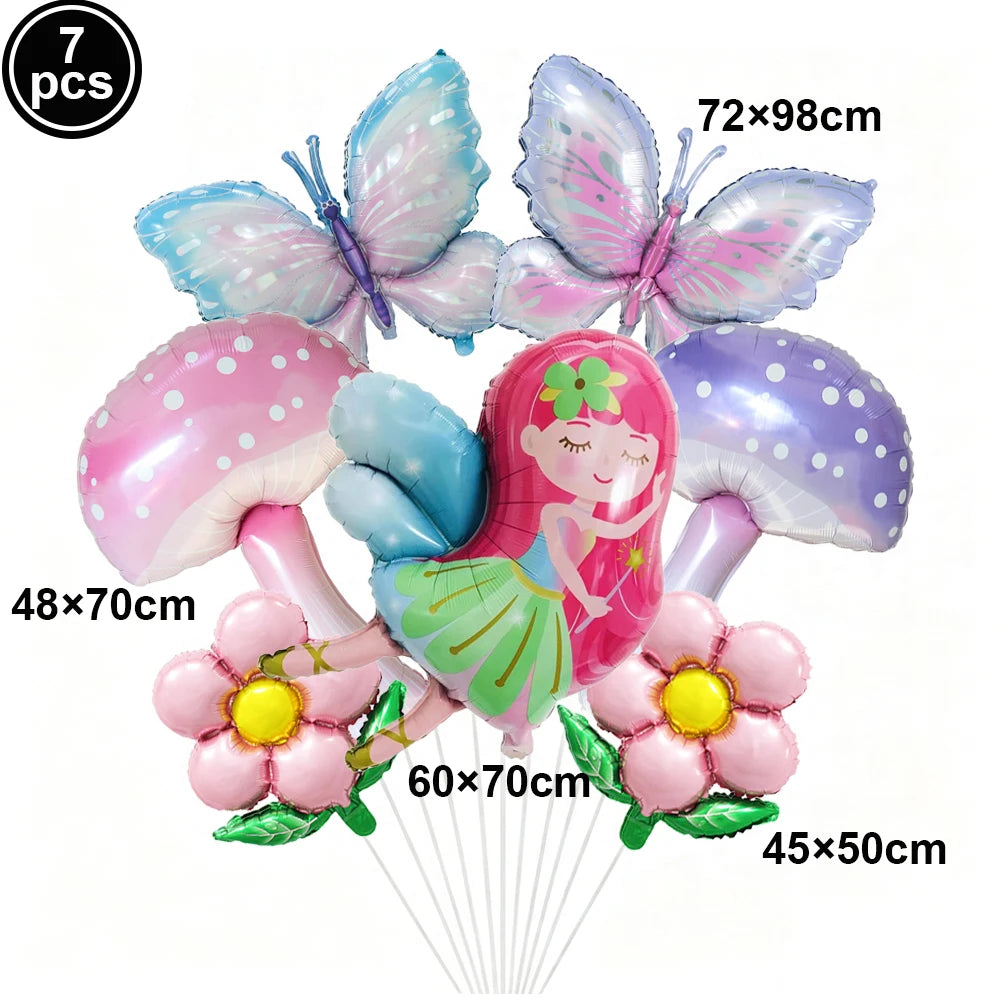 Fairy Mushroom Butterfly Rabbit Foil Balloon Set – Party Decor Party Balloon Set Babs Ruby As pictures show