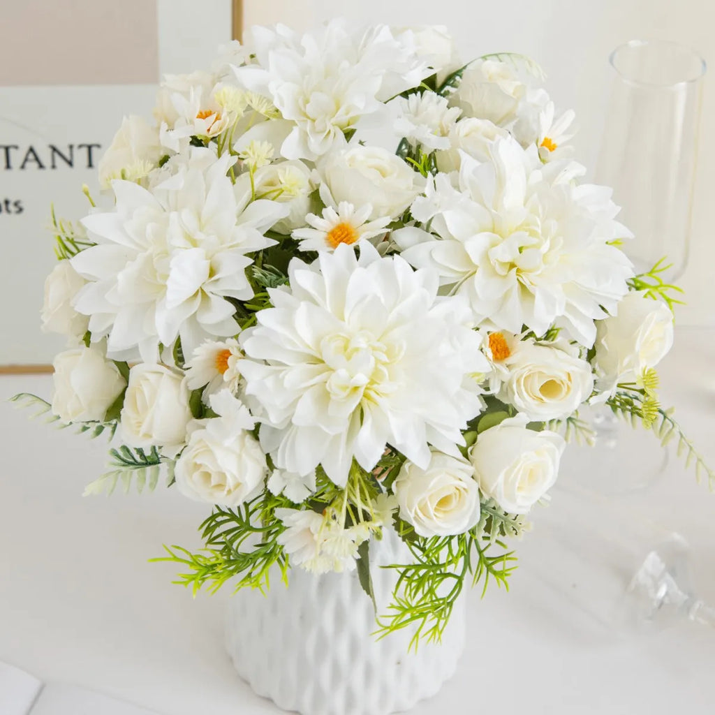 Silk Dahlia Rose Artificial Bouquet – Wedding & Home Decor Artificial Flower Bouquet Babs