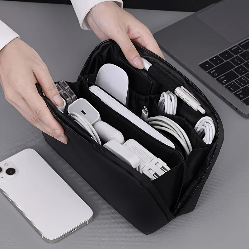 Tech Organizer Pouch – PU Leather Travel Electronics Storage Bag Electronics Organizer Pouch Babs