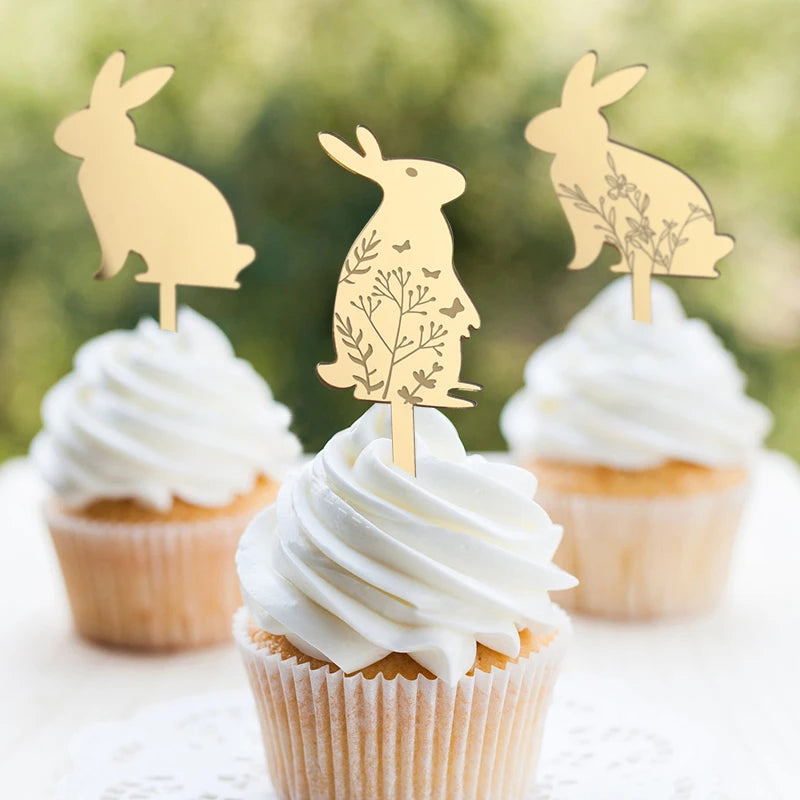 Gold Acrylic Easter Cupcake Toppers – Rabbit & Carrot 3/5pcs Cupcake Toppers Babs