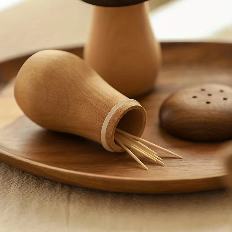 Black Walnut Mushroom Toothpick Dispenser & Holder Box Toothpick Dispenser Babs