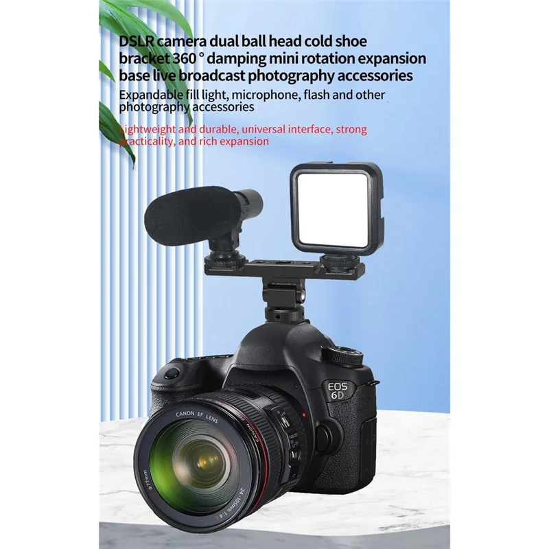 Dual Cold Shoe Mount Bracket Vlog Expansion Bar 1/4" Arca Camera Mount Bracket Babs Black A