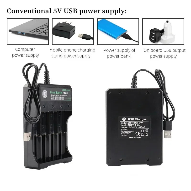 4-Slot Smart USB Charger for 18650 26650 Lithium-Ion Batteries Battery Charger Babs