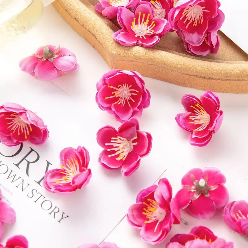 Silk Artificial Cherry Blossom Flowers 50/100Pc – DIY Wedding Decor Artificial Flowers Babs Rose Red 100 pieces