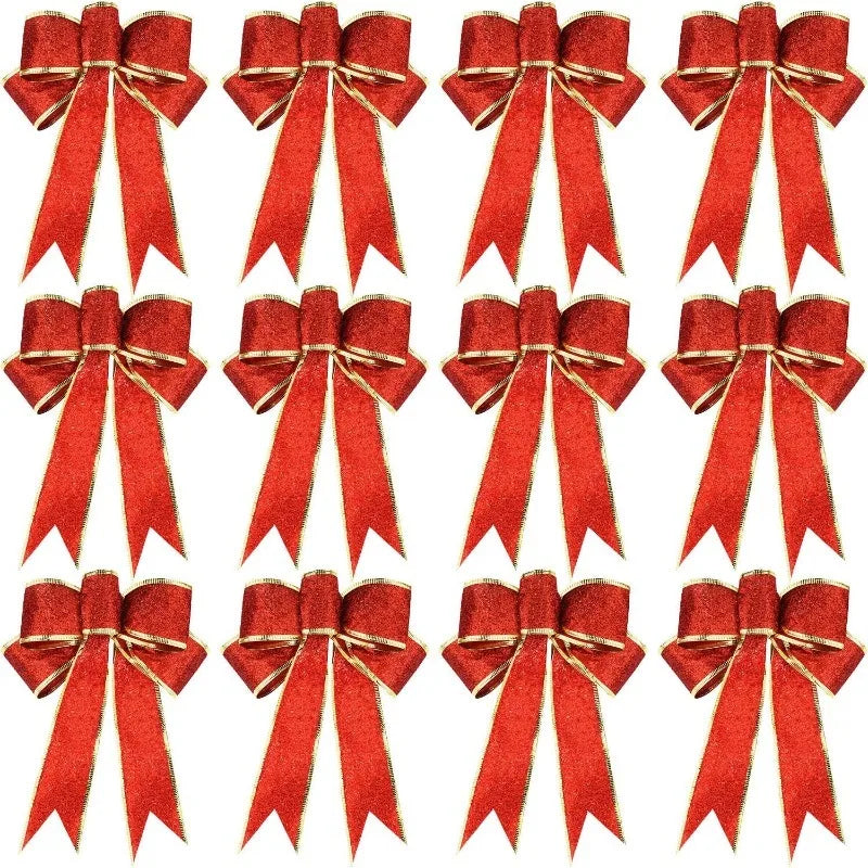2Pcs 22cm Sparkling Christmas Bow Tree Hanging Ornaments Christmas Bow Ornaments Babs