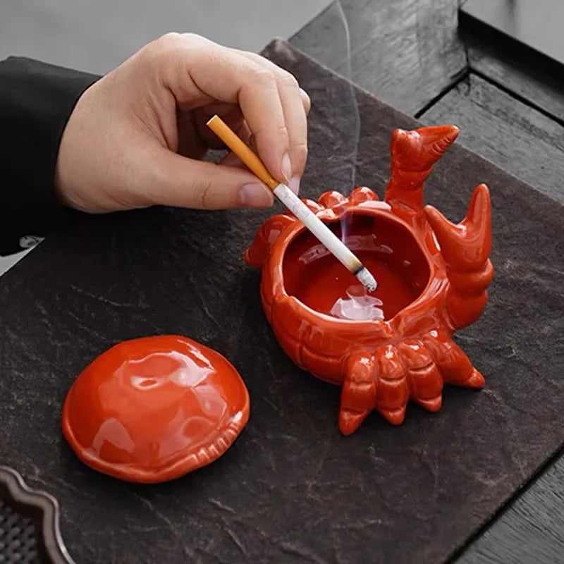 Ceramic Crab Ashtray with Cover | Chinese Tea Pet Decor Decorative Ashtray Babs