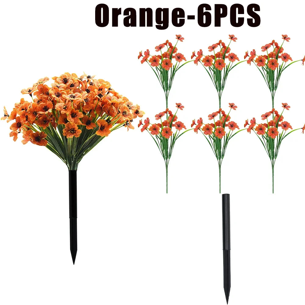 UV Resistant Artificial Violet Flowers – Garden & Wedding Décor Artificial Flower Shrubs Babs Orange-6PCS