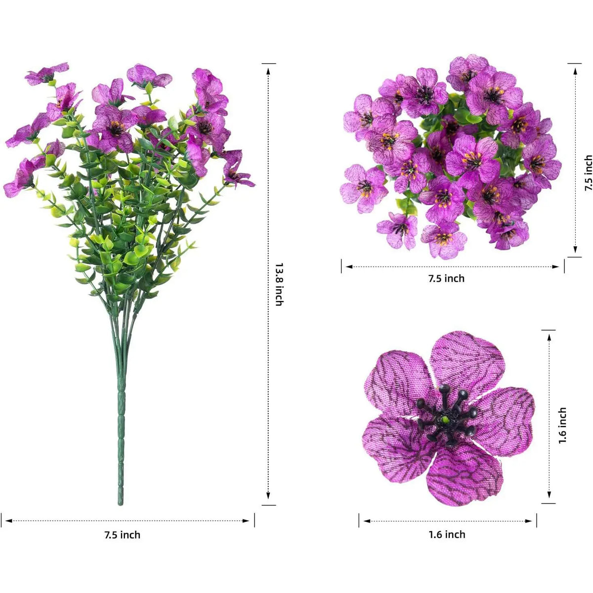Artificial Silk Eucalyptus & Violet Flowers – 1 or 4 Pcs Artificial Silk Flowers Babs