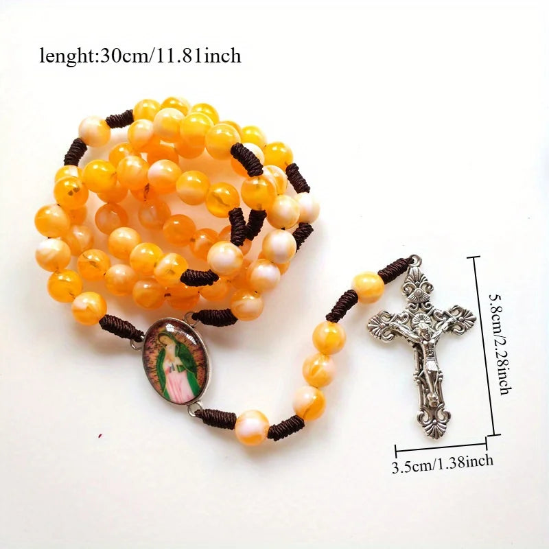 Catholic Hand Braided Rosary Beads Necklace – Cross Pendant Gift Rosary Beads Necklace Babs