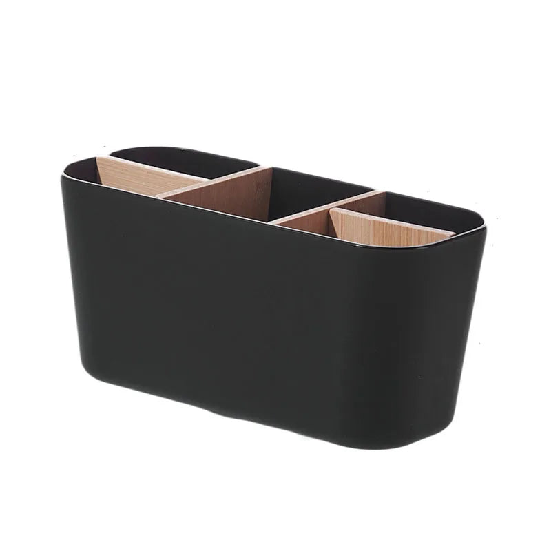 5-Slot Bamboo-Style Toothbrush Holder – Bathroom Countertop Organizer Toothbrush Holder Babs Black