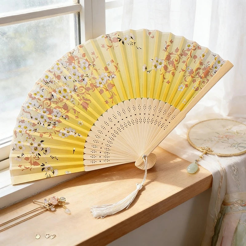 Chinese Style Folding Fan – Bamboo & Cloth Vintage Hand Fan Decorative Folding Fan Babs