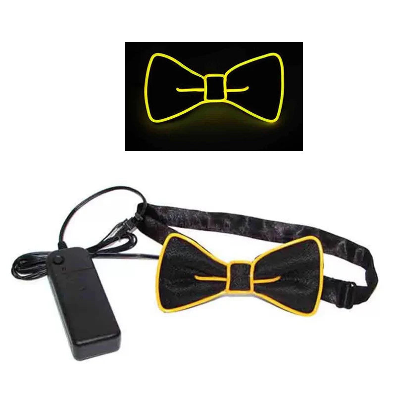 LED Light-Up Suspenders & Bow Tie Glow Party Costume Set LED Costume Accessory Babs Bow tie-Yellow