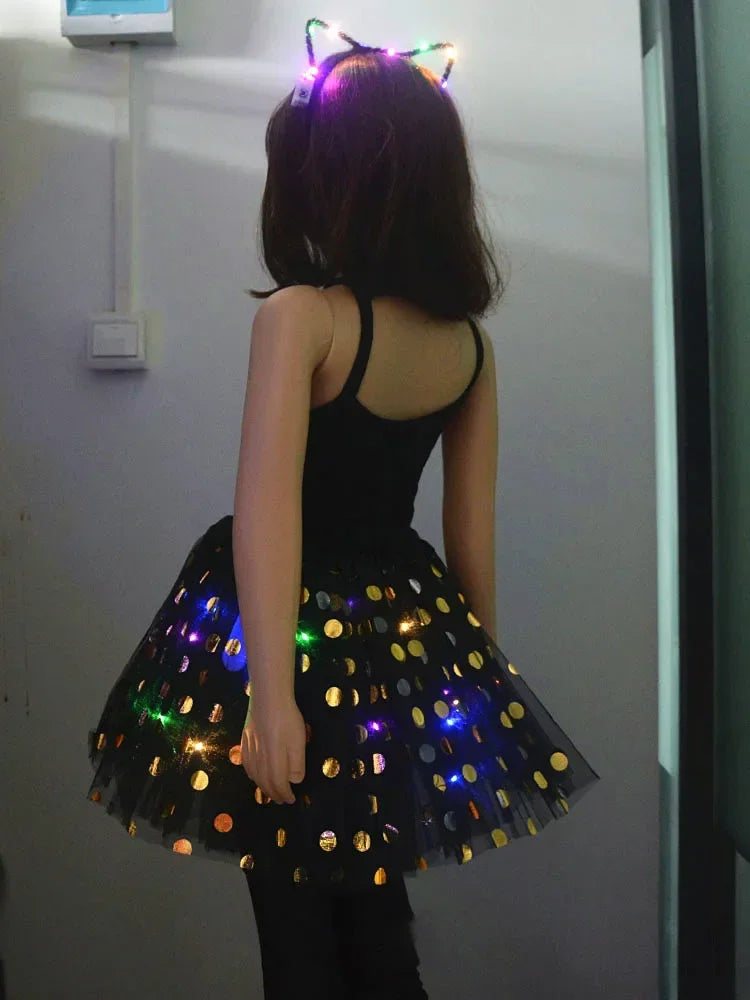 Light-Up Tutu Skirt & Animal Headband – Girls Glow Party Girls Glow Costume Babs black cat for 3-10 years girls
