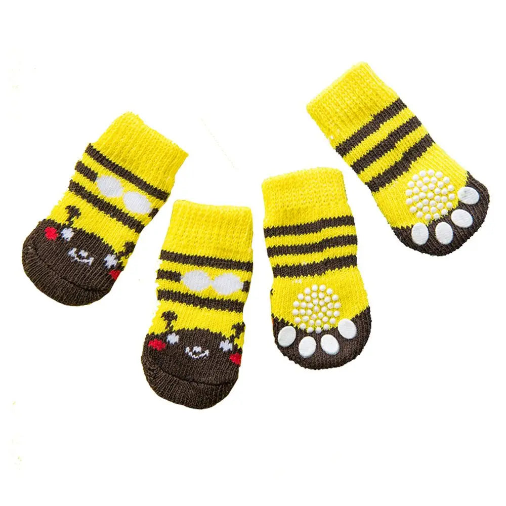 Woolen Pet Socks for Cats & Dogs – 4-Pack, Multi-Color Pet Socks Babs Yellow bear L