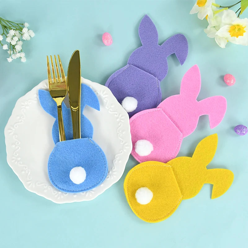 4pcs Easter Felt Bunny Cutlery Bags – Spring Table Décor Easter Cutlery Holder Babs