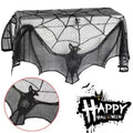 Halloween Black Lace Bat Spider Curtain Tablecloth Fireplace Scarf Halloween Lace Décor Babs 93x57cm