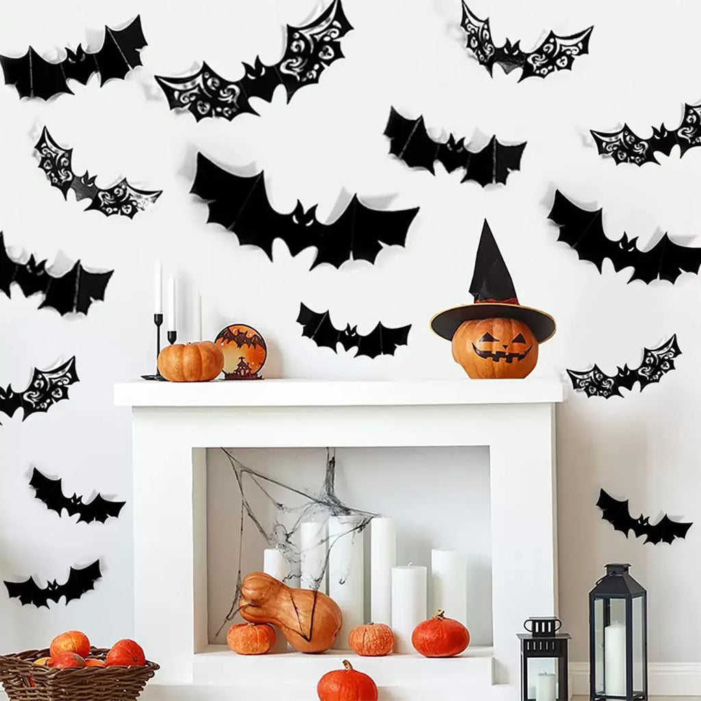 3D Hollow-Out Bat Wall Stickers – Halloween Decor Decals Halloween Wall Stickers Babs