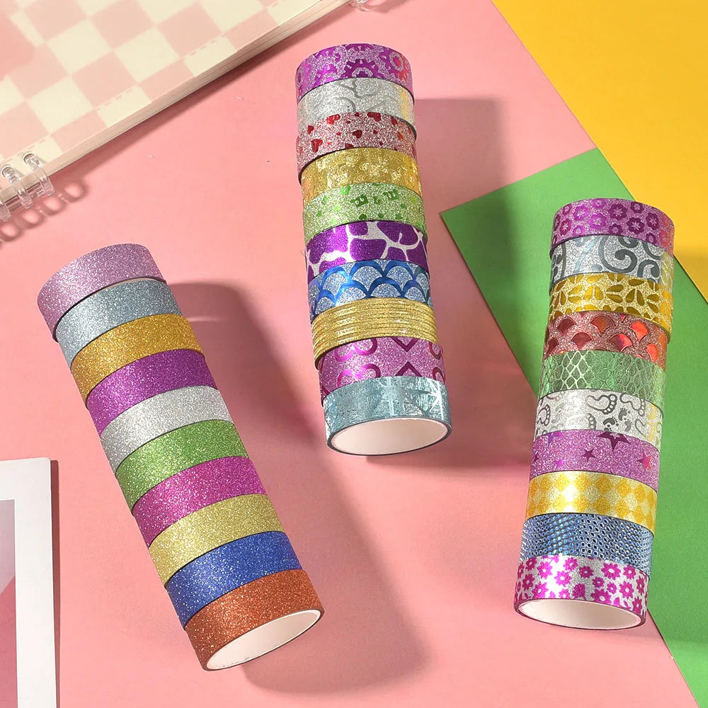 10pcs Glitter Washi Tape Set – DIY Scrapbook & Journal Craft Decorative Washi Tape Babs