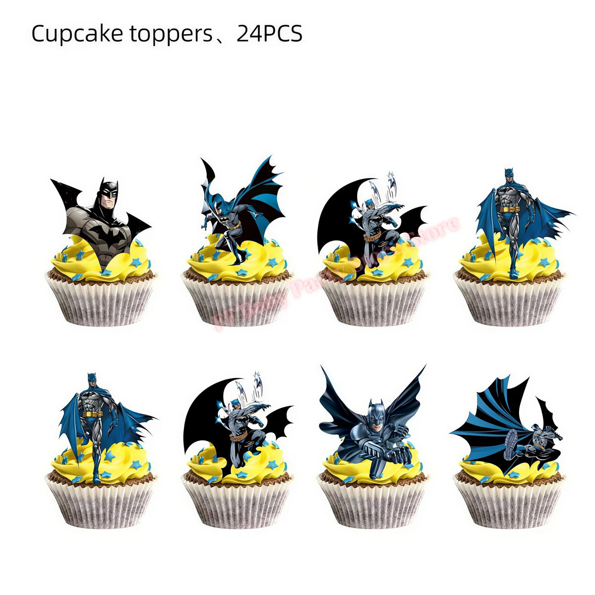 Bat Superhero Birthday Party Kit – Tableware, Balloons & Decor Party Decoration Kit Babs 24pcs Cupcake topper