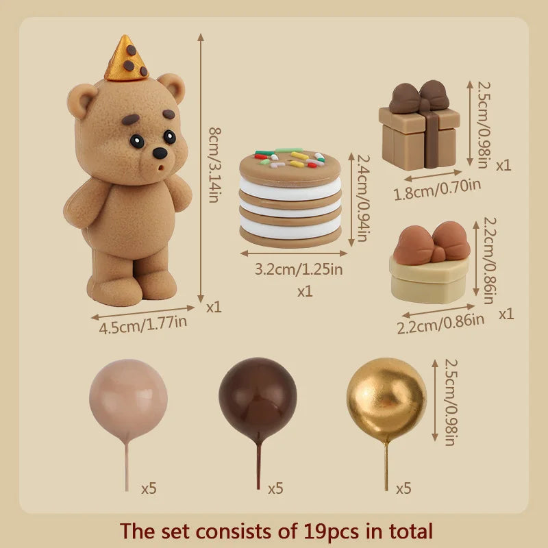 19-Piece Teddy Bear Cake Toppers – Birthday & Baby Shower Set Cake Topper Set Babs