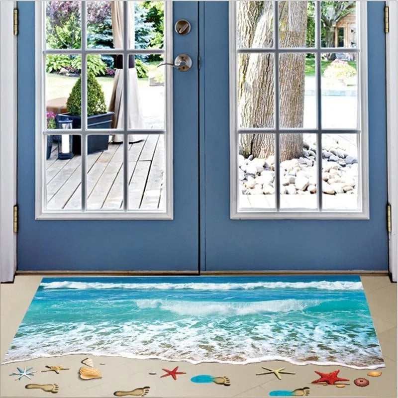 3D Wave Beach Floor Sticker Sky Blue – Waterproof PVC 50×70cm Floor Decal Sticker Babs