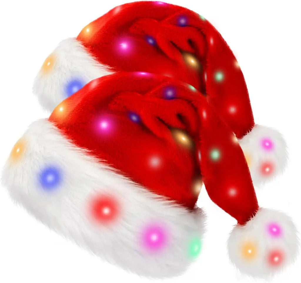 Light Up Santa Hat – LED Red Velvet Christmas Costume Hat LED Costume Hat Babs