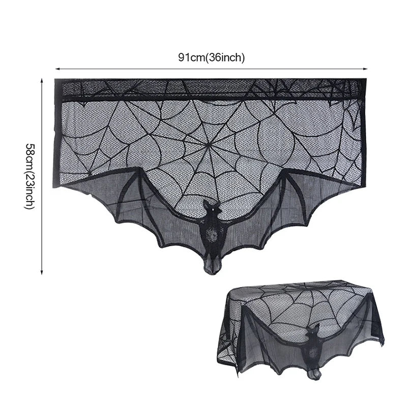 Halloween Bat Spider Web Lace Table Runner & Fireplace Curtain Halloween Table Runner Babs A-91x58cm