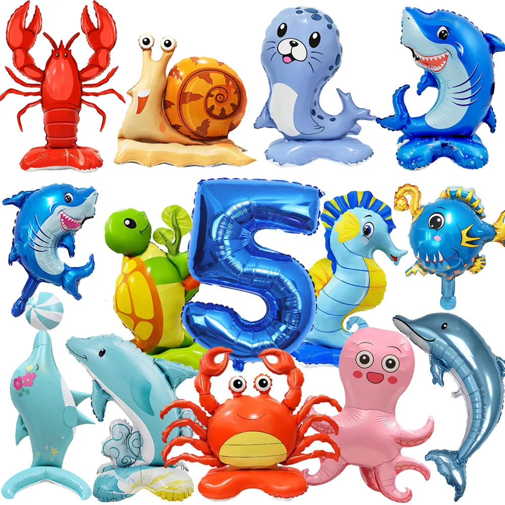 Ocean Animal Party Balloons – Shark Turtle Crab Kids Birthday Party Balloon Set Babs