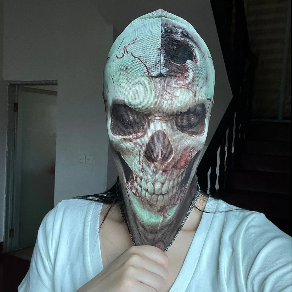 3D Skull Mask – Breathable Mesh Halloween Cosplay Costume Halloween Costume Mask Babs WHITE