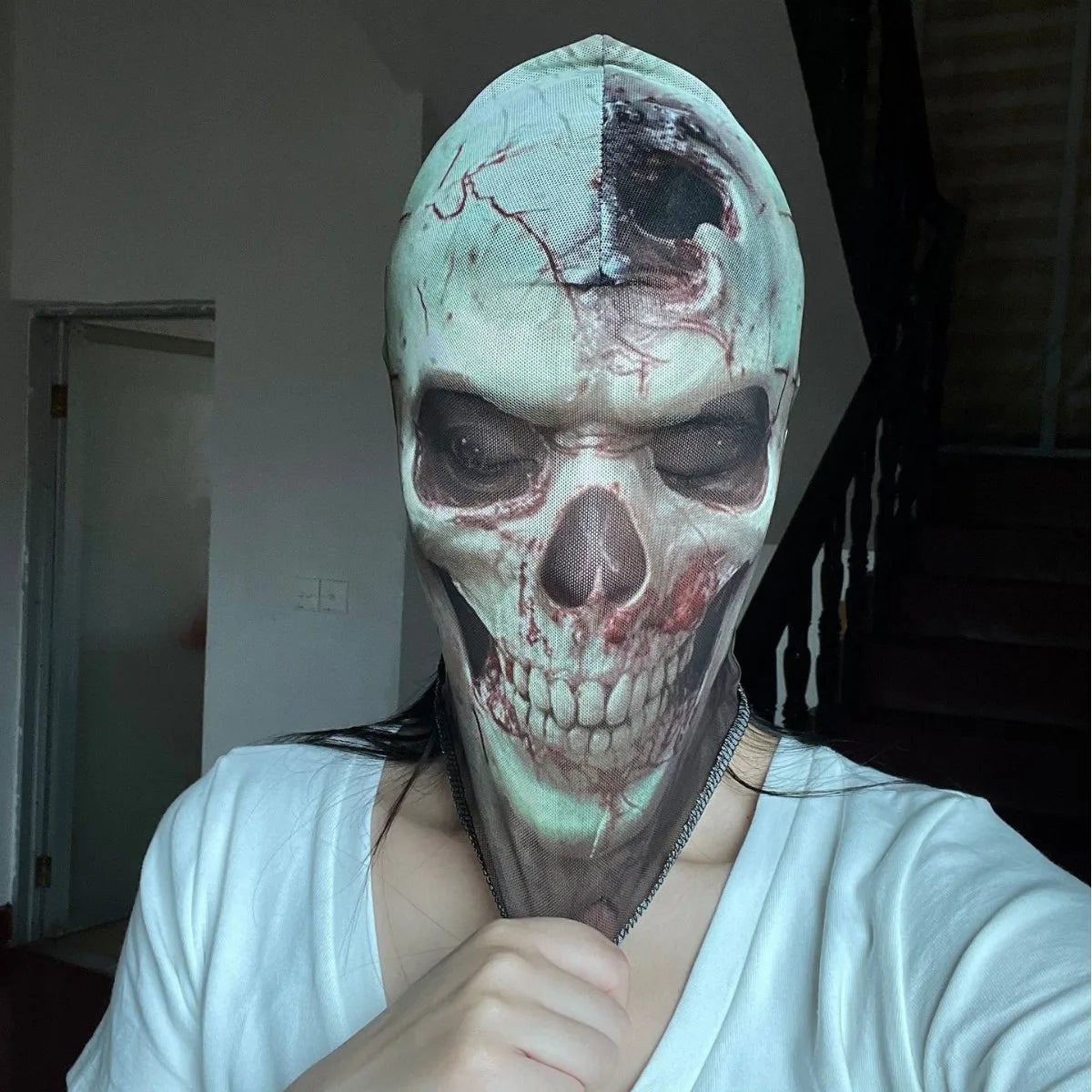 3D Skull Mask – Breathable Mesh Halloween Cosplay Costume Halloween Costume Mask Babs WHITE