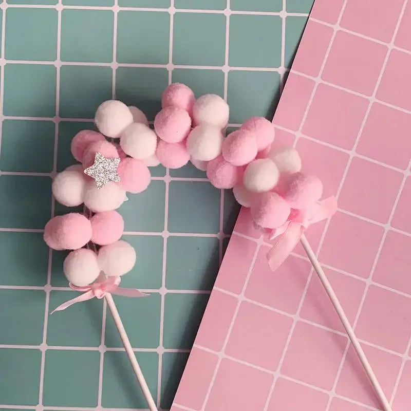 Pink Blue Pompom Cloud Cake Toppers – Baby Shower & Birthday Cake Topper Babs